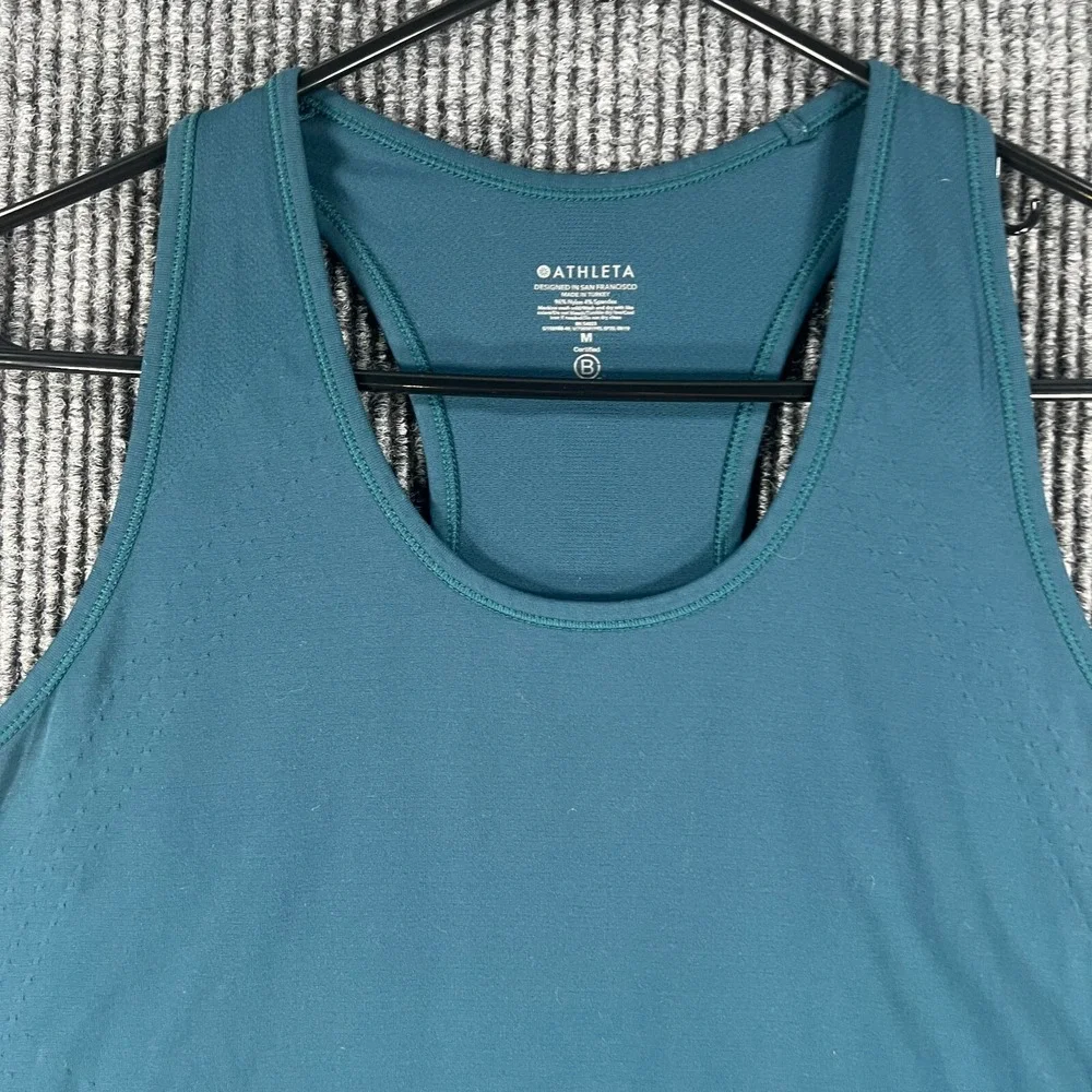 Athleta Womens Shirt Medium Green Sleeveless Activewear Tank Top Scrunch Sides